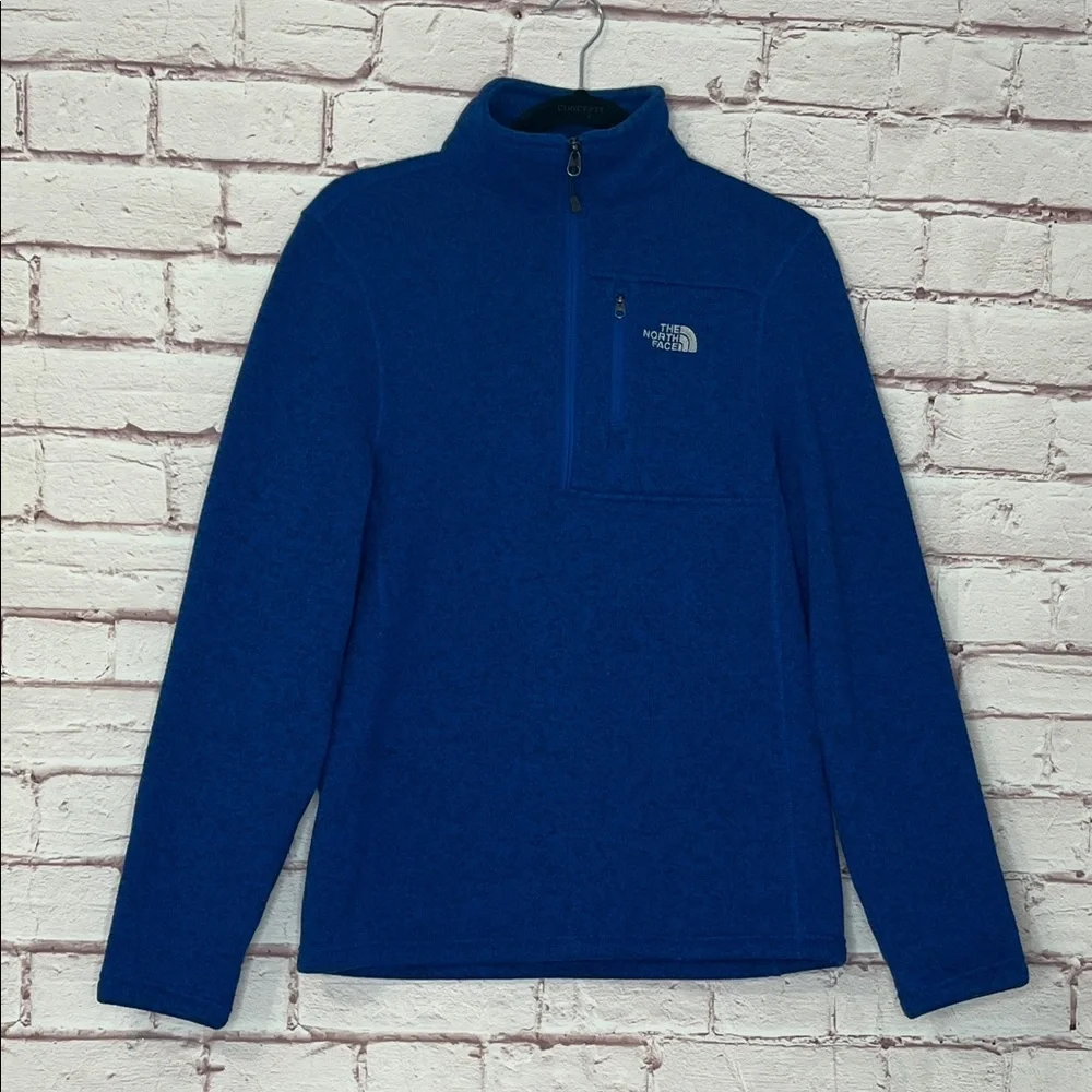 The North Face Fleece Lined Quarter Zip Pullover in Blue/Black Heather Small